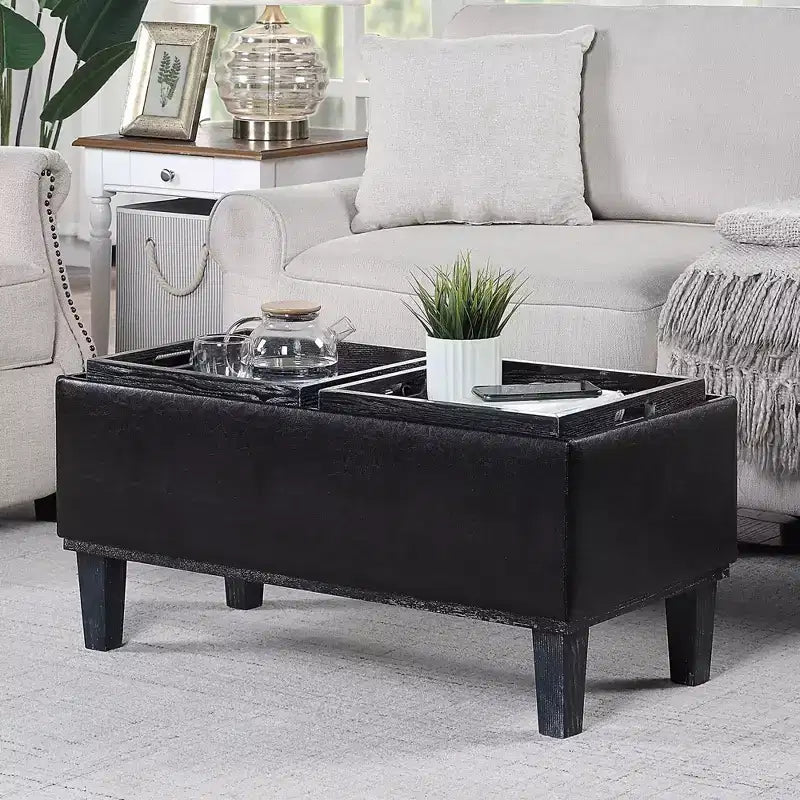 Pouf contenitore con vassoio ribaltabile, Arenaria / Nero / Antracite, 1 posto