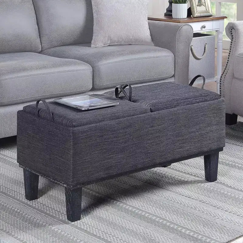 Pouf contenitore con vassoio ribaltabile, Arenaria / Nero / Antracite, 1 posto