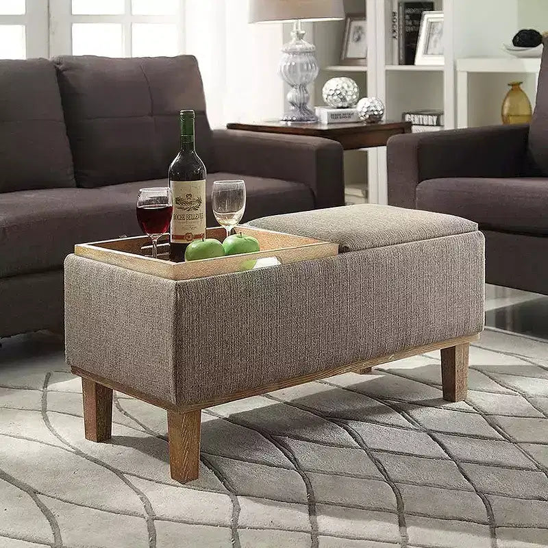 Pouf contenitore con vassoio ribaltabile, Arenaria / Nero / Antracite, 1 posto