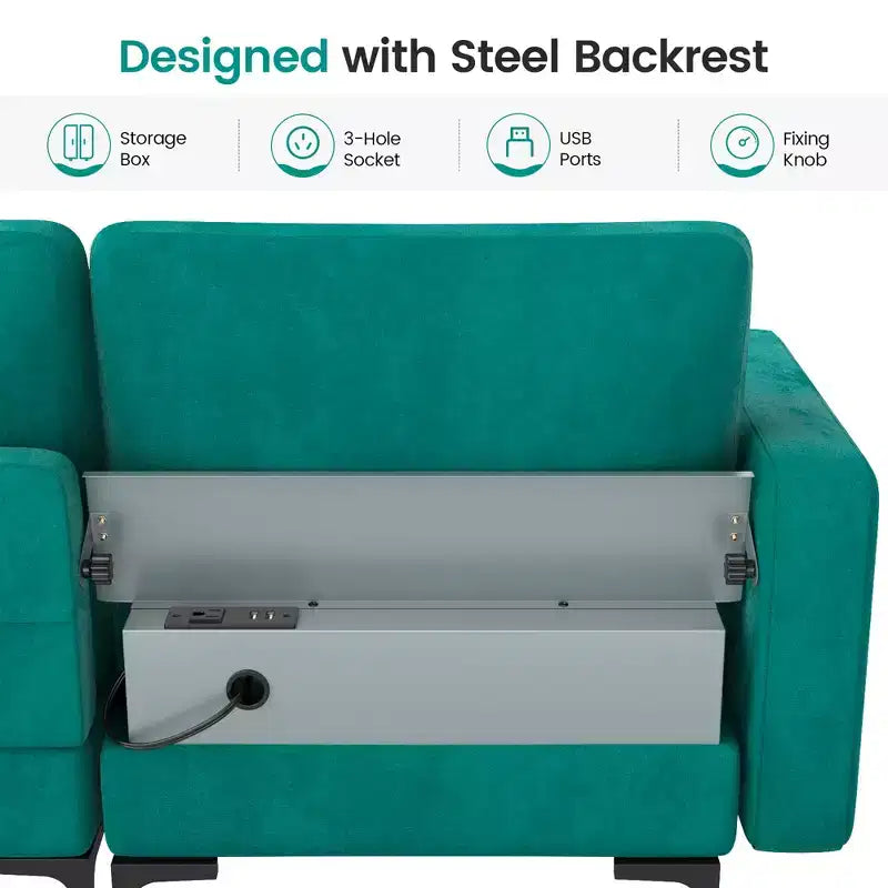 Divano componibile a 3 posti Teal con porte USB e contenitore