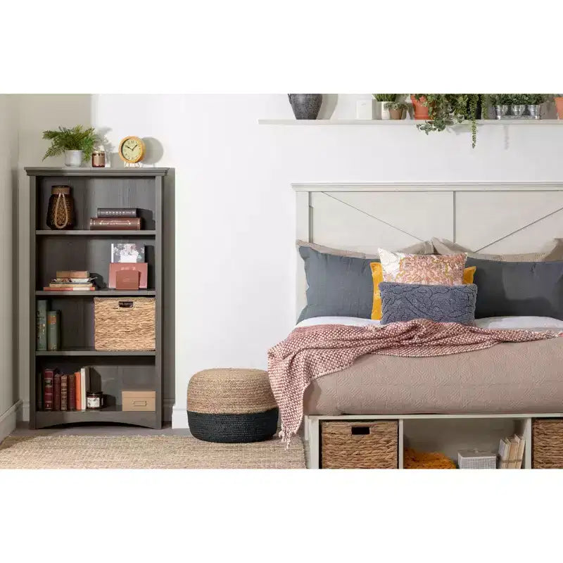 Libreria a 4 ripiani Acero Grigio/Bianco Puro, altezza 146,7 cm, montaggio a 1 persona