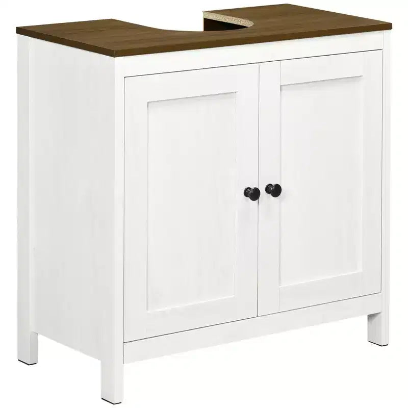 kleankin Bathroom Sink Cabinet, Floor Standing Under Sink Cabinet, Freestanding Storage Cupboard with Adjustable Shelf, Double Doors, Antique White