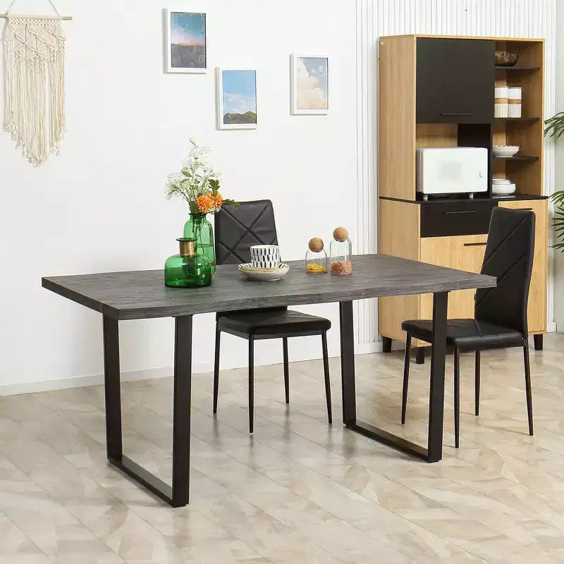 Tavolo da pranzo rettangolare grigio e nero per 6 persone, bordo ondulato, gambe in acciaio
