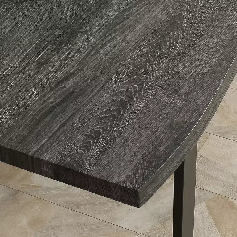 Tavolo da pranzo rettangolare grigio e nero per 6 persone, bordo ondulato, gambe in acciaio