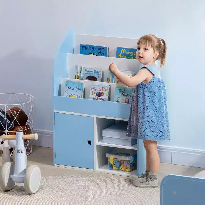 Libreria blu a 3 ripiani per bambini con armadietto, 3–8 anni, 1 bambino