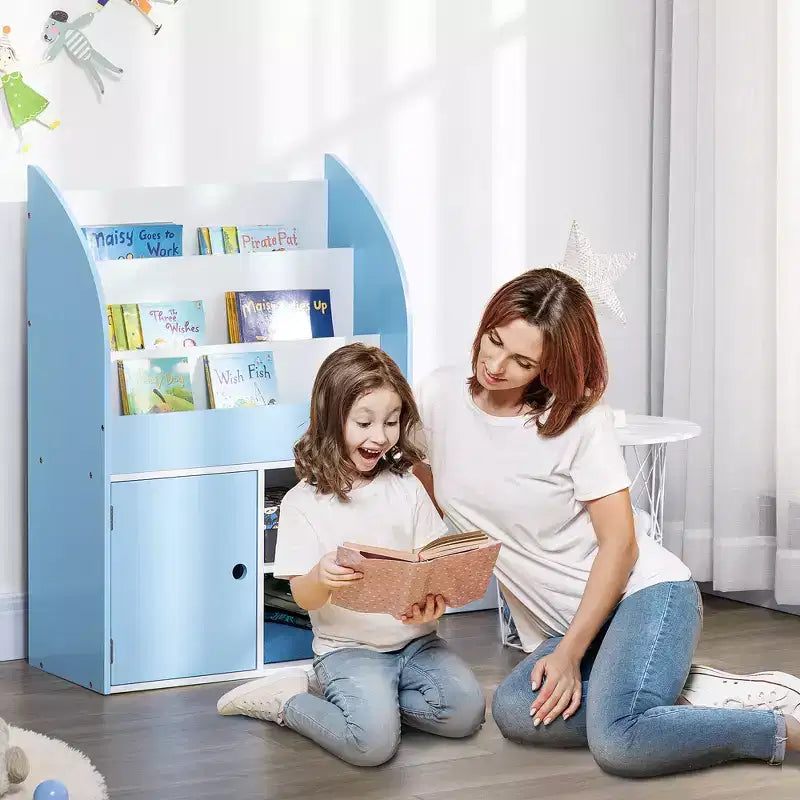 Libreria blu a 3 ripiani per bambini con armadietto, 3–8 anni, 1 bambino