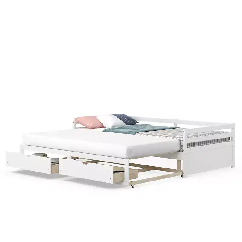 Daybed allungabile gemello-king in ciliegio/bianco con 2 cassetti portaoggetti, per 1-2 persone