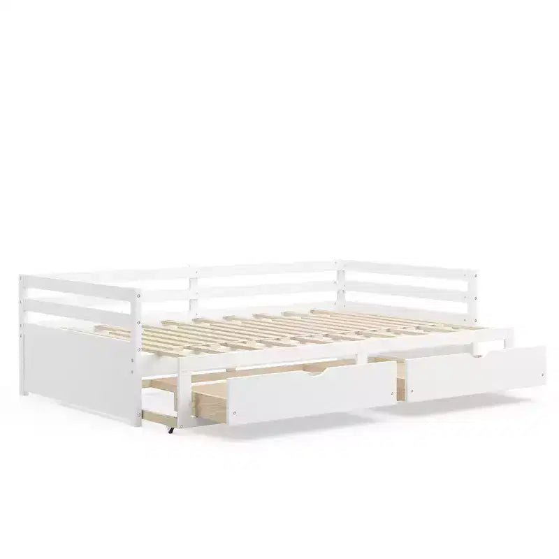 Daybed allungabile gemello-king in ciliegio/bianco con 2 cassetti portaoggetti, per 1-2 persone