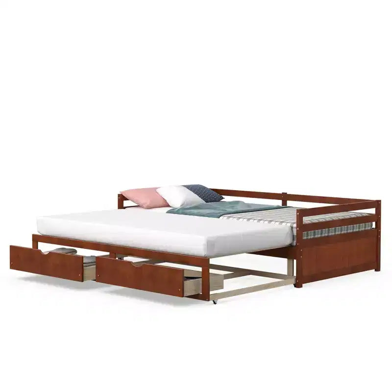 Daybed allungabile gemello-king in ciliegio/bianco con 2 cassetti portaoggetti, per 1-2 persone