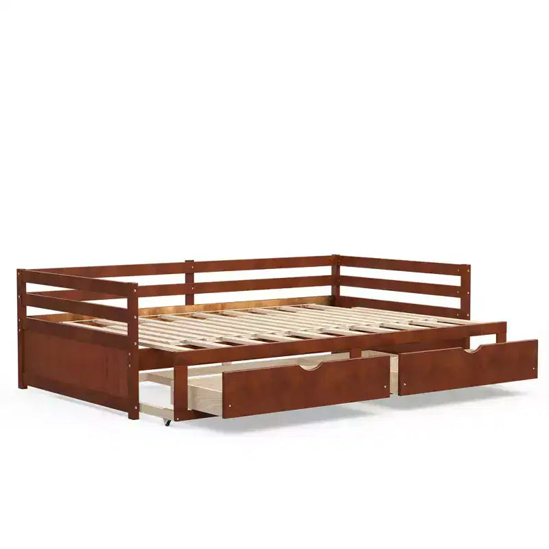 Daybed allungabile gemello-king in ciliegio/bianco con 2 cassetti portaoggetti, per 1-2 persone