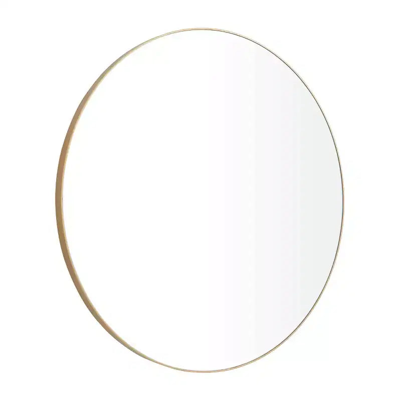 Specchio da parete rotondo con cornice sottile in legno, nero/oro, singolo