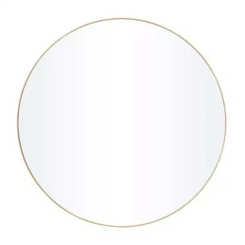 Specchio da parete rotondo con cornice sottile in legno, nero/oro, singolo