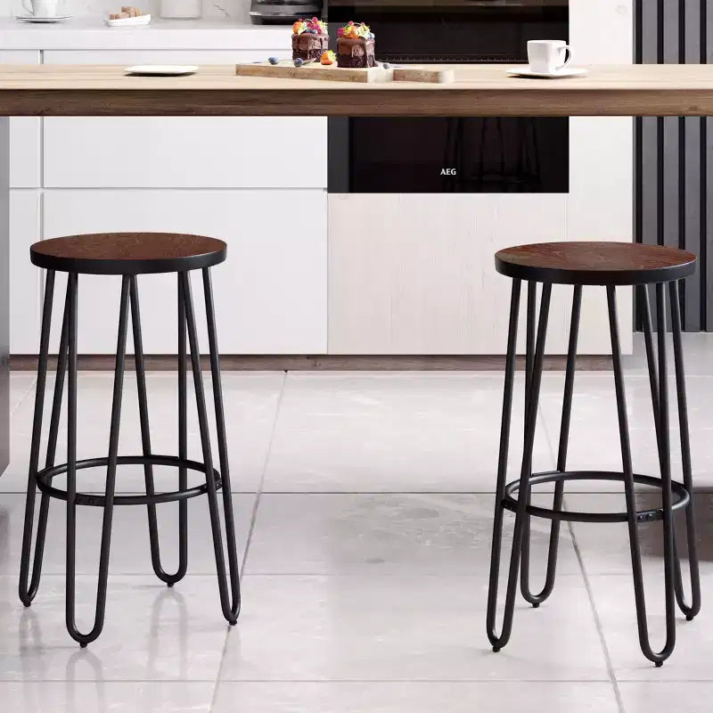 Sgabello da bancone senza schienale in noce scuro e ferro color caffè, set da 4