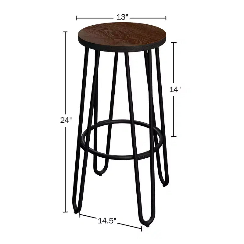 Sgabello da bancone senza schienale in noce scuro e ferro color caffè, set da 4