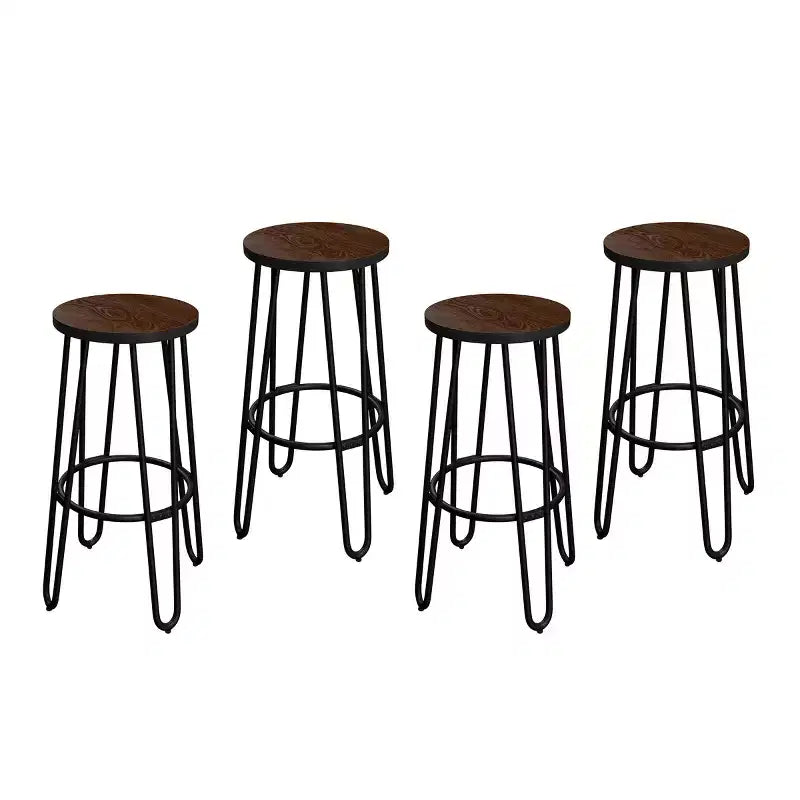 Sgabello da bancone senza schienale in noce scuro e ferro color caffè, set da 4