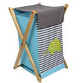 Bacati - Elephants Aqua/Lime/Gray Laundry Hamper with Wooden Frame