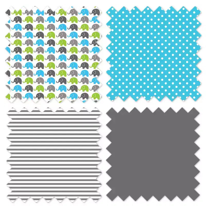 Cesto portabiancheria con stampa elefante acquamarina/verde lime/grigio con struttura in legno, 1 persona
