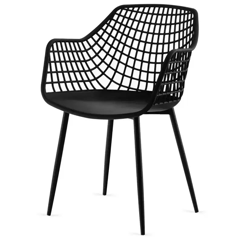 Sedia da pranzo moderna con schienale scavato, bianco/nero, set da 4