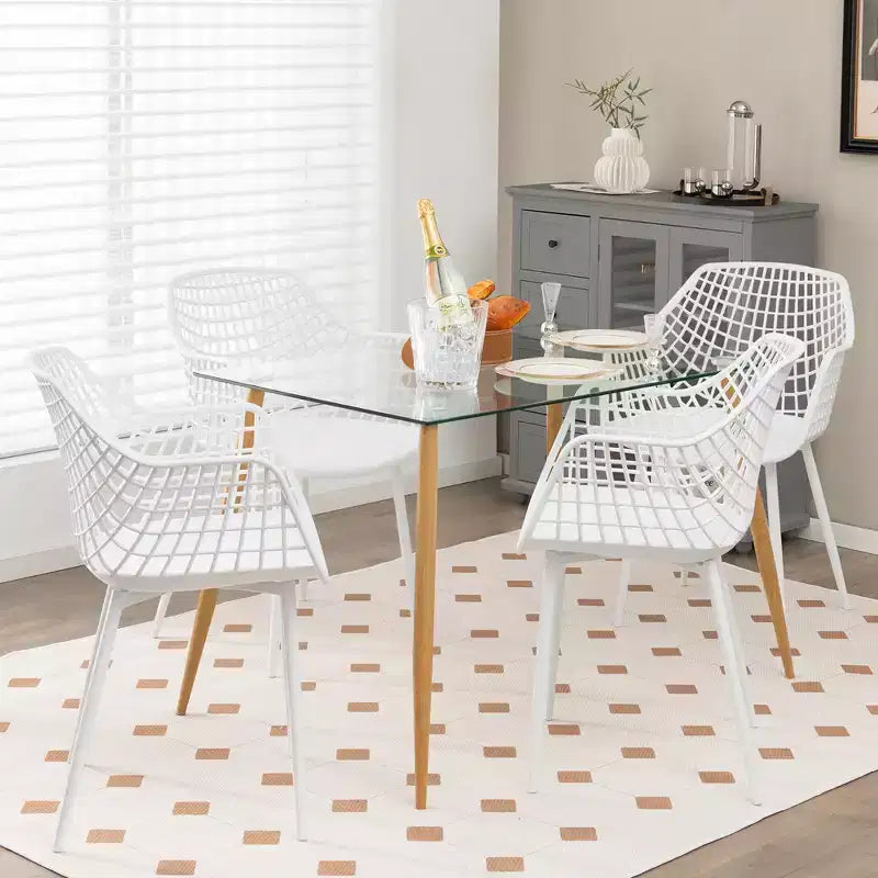 Sedia da pranzo moderna con schienale scavato, bianco/nero, set da 4