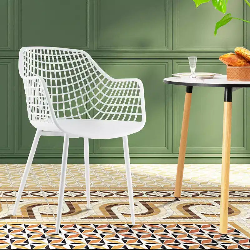 Sedia da pranzo moderna con schienale scavato, bianco/nero, set da 4