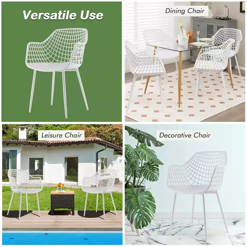 Sedia da pranzo moderna con schienale scavato, bianco/nero, set da 4