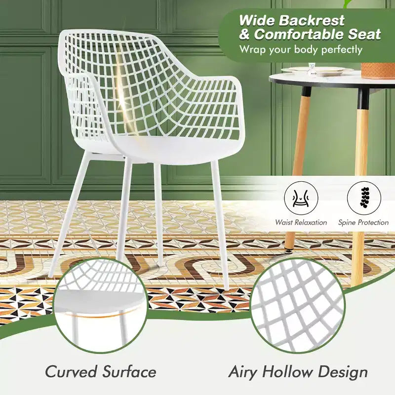 Sedia da pranzo moderna con schienale scavato, bianco/nero, set da 4