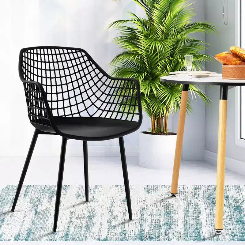 Sedia da pranzo moderna con schienale scavato, bianco/nero, set da 4