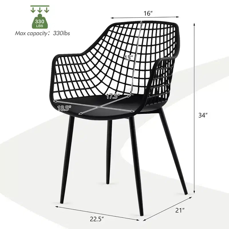 Sedia da pranzo moderna con schienale scavato, bianco/nero, set da 4
