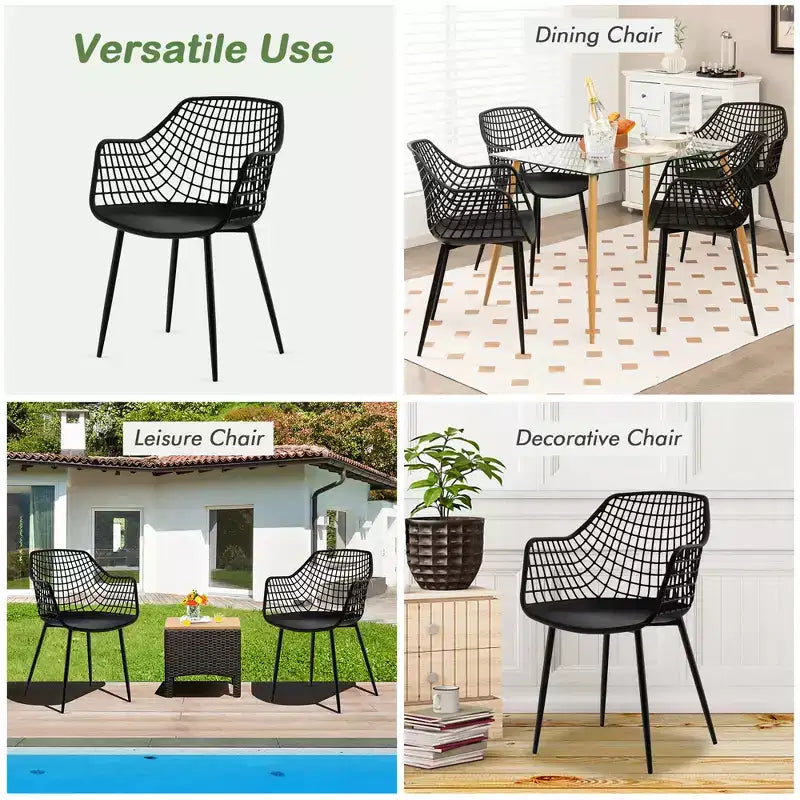 Sedia da pranzo moderna con schienale scavato, bianco/nero, set da 4