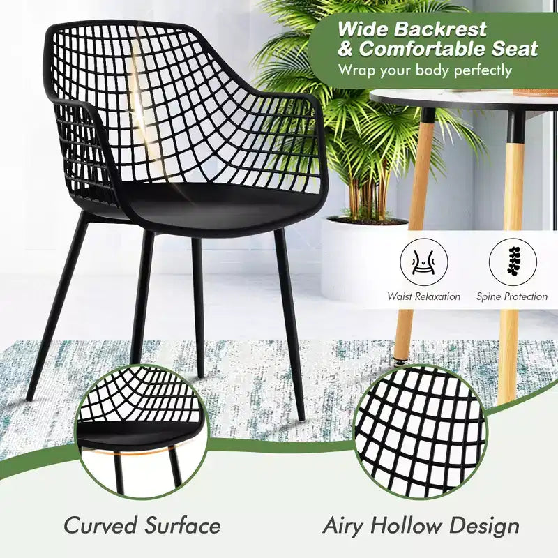 Sedia da pranzo moderna con schienale scavato, bianco/nero, set da 4