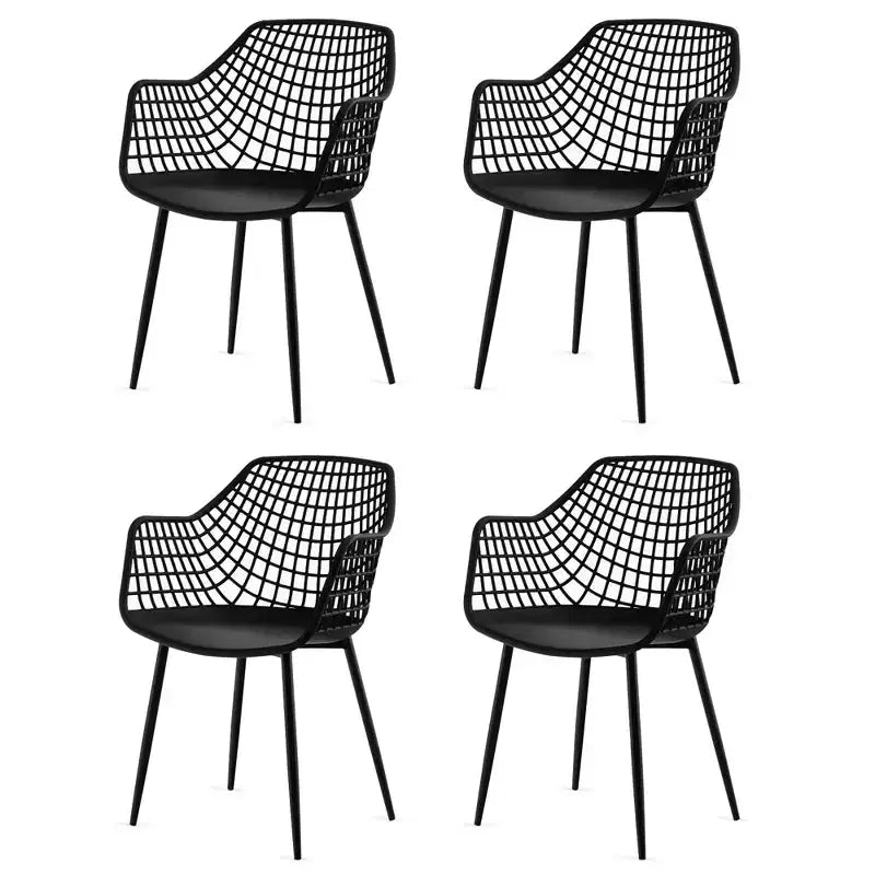 Sedia da pranzo moderna con schienale scavato, bianco/nero, set da 4