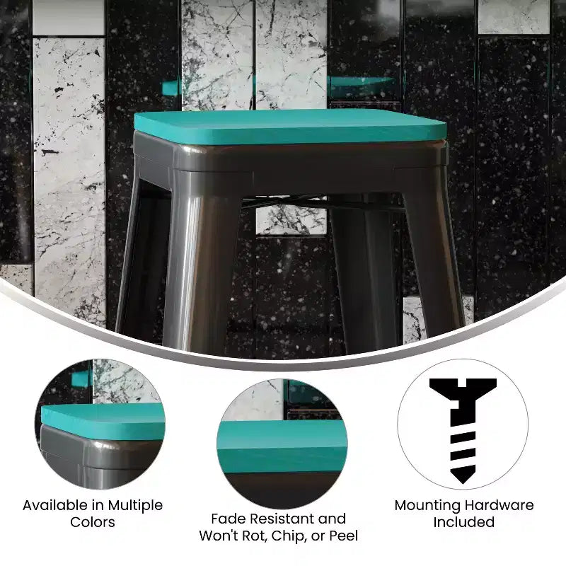 Sedile in poliresina per tutte le stagioni – Nero / Grigio / Menta / Rosso / Teak / Blu-verde acqua, per interni ed esterni, set da 4