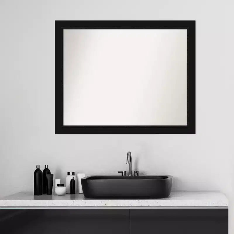 Specchio da parete nero, a profilo piatto, singolo, rettangolare