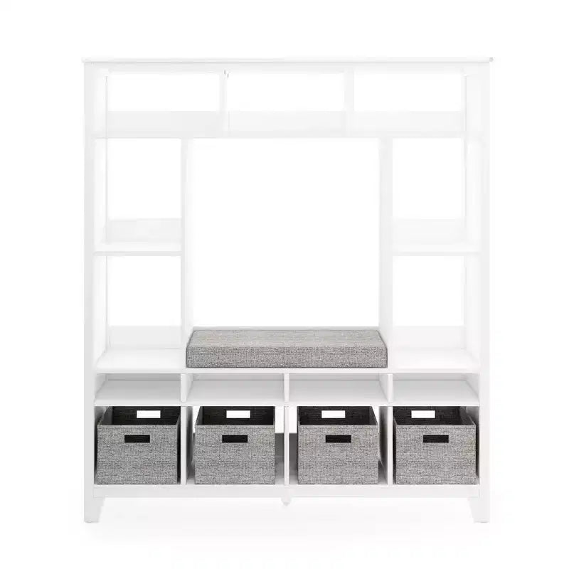 Scaffale portagiochi in legno per bambini con panca e angolo lettura, grigio/bianco lino, 1 bambino