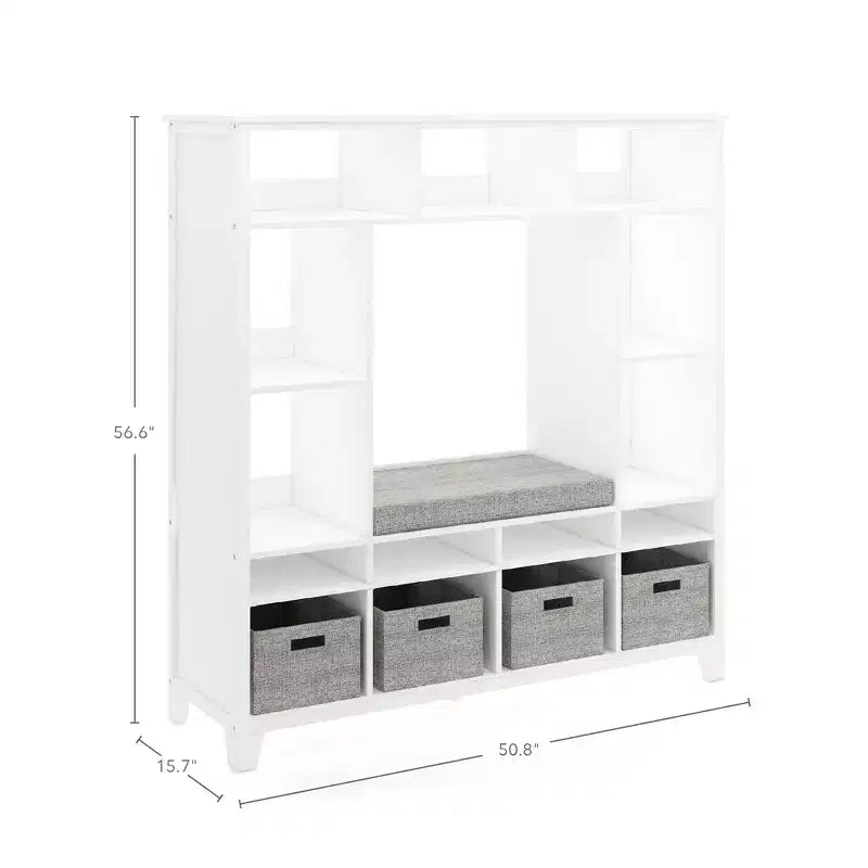 Scaffale portagiochi in legno per bambini con panca e angolo lettura, grigio/bianco lino, 1 bambino