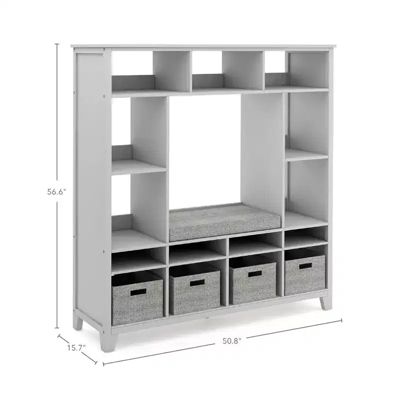 Scaffale portagiochi in legno per bambini con panca e angolo lettura, grigio/bianco lino, 1 bambino