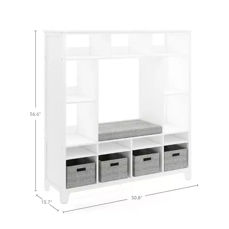 Scaffale portagiochi in legno per bambini con panca e angolo lettura, grigio/bianco lino, 1 bambino
