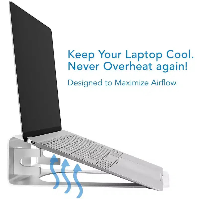 Supporto verticale per laptop in alluminio color argento, stile 2 in 1, per un singolo laptop
