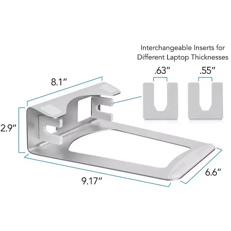 Supporto verticale per laptop in alluminio color argento, stile 2 in 1, per un singolo laptop