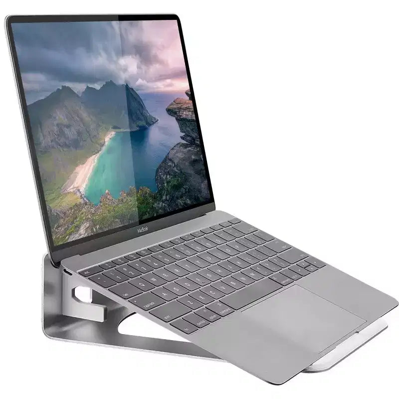Supporto verticale per laptop in alluminio color argento, stile 2 in 1, per un singolo laptop
