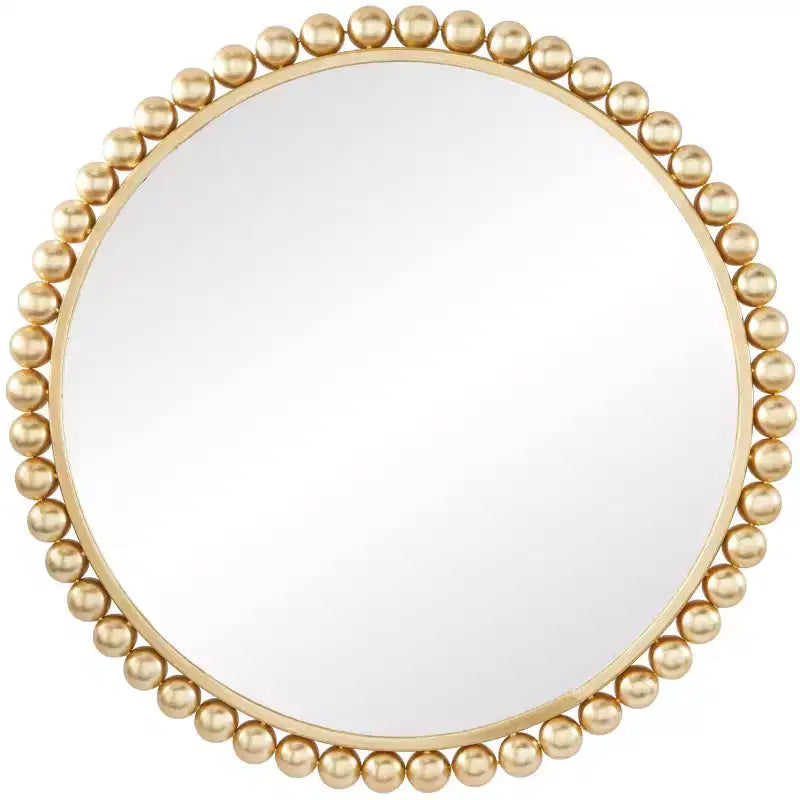 Specchio da parete rotondo in metallo con perline dorate/argentate, singolo, 36"
