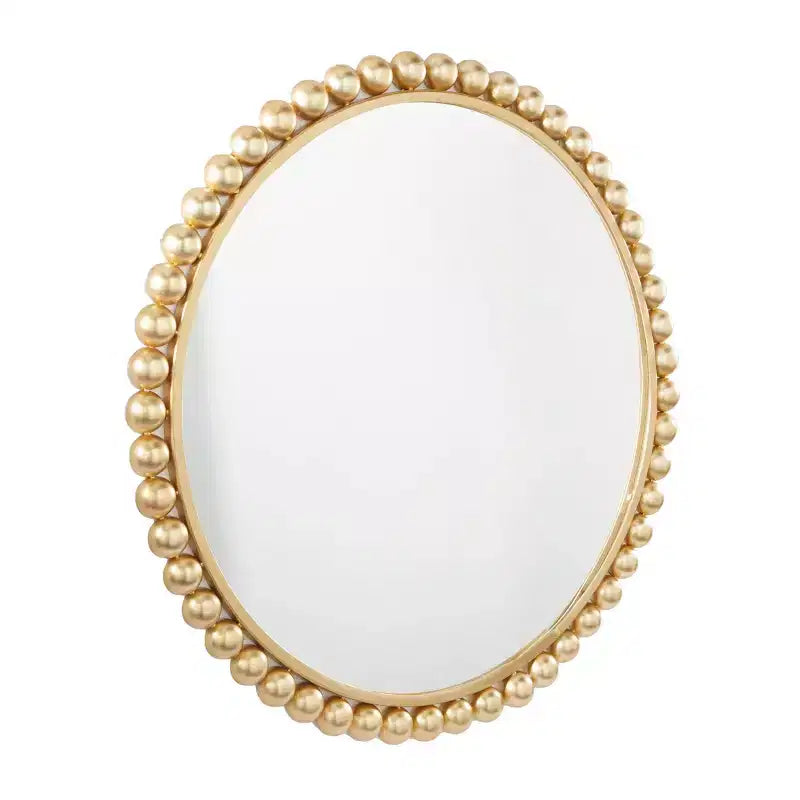Specchio da parete rotondo in metallo con perline dorate/argentate, singolo, 36"
