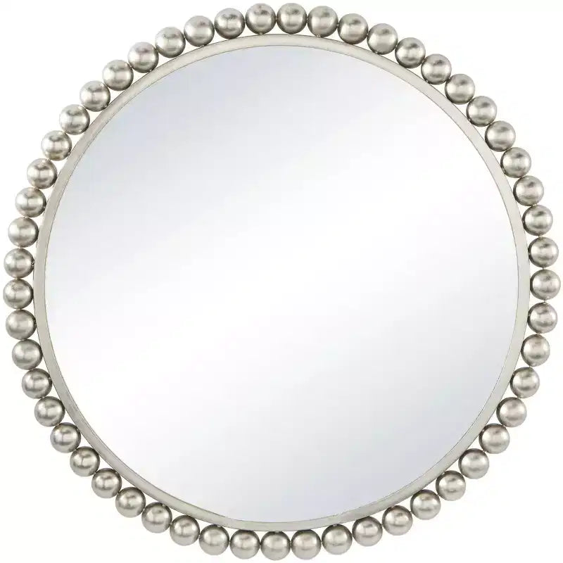 Specchio da parete rotondo in metallo con perline dorate/argentate, singolo, 36"