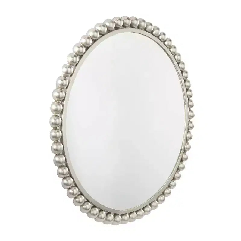 Specchio da parete rotondo in metallo con perline dorate/argentate, singolo, 36"