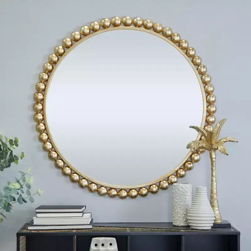 Metal Wall Mirror with Bead Detailing - CosmoLiving by Cosmopolitan