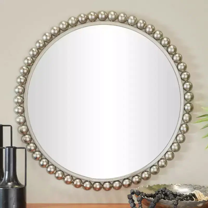 Specchio da parete rotondo in metallo con perline dorate/argentate, singolo, 36"