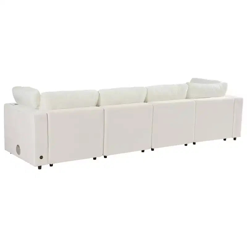 Divano modulare imbottito beige/grigio, 4 posti, con ricarica USB e wireless