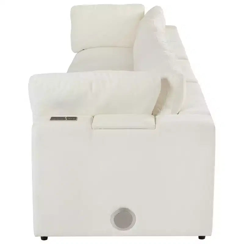 Divano modulare imbottito beige/grigio, 4 posti, con ricarica USB e wireless