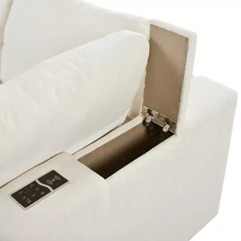 Divano modulare imbottito beige/grigio, 4 posti, con ricarica USB e wireless