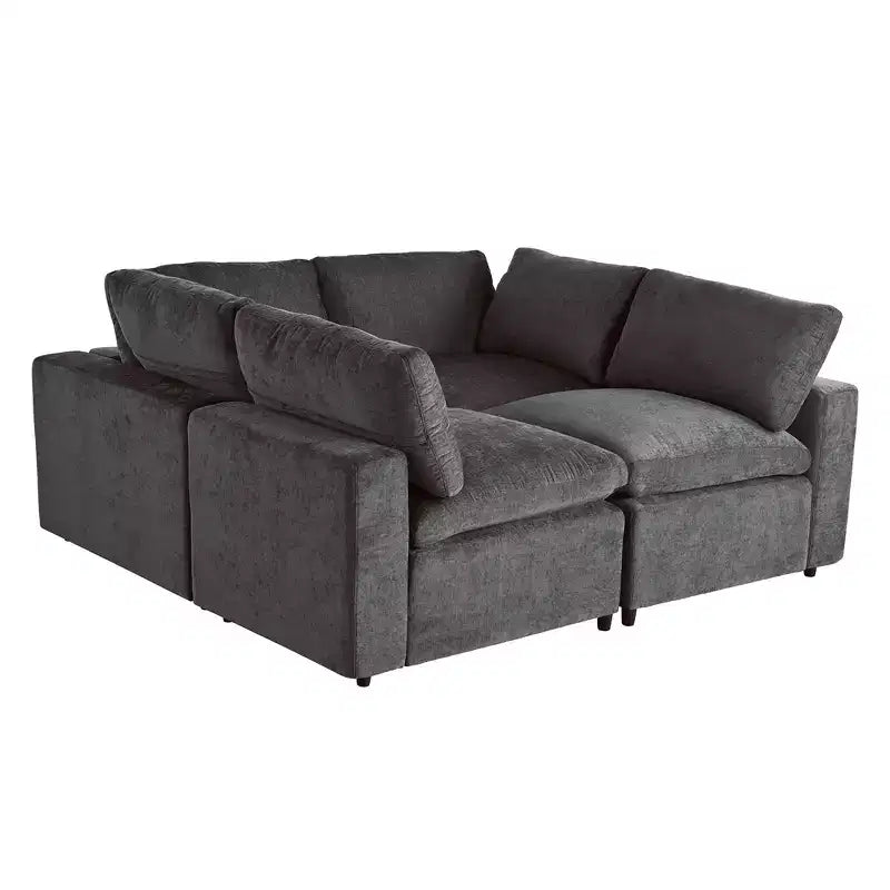 Divano modulare imbottito beige/grigio, 4 posti, con ricarica USB e wireless